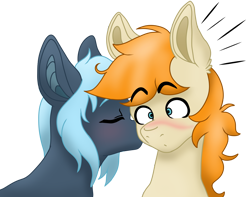Size: 4000x3158 | Tagged: artist needed, safe, oc, oc only, oc:mariana, oc:pizzamovies, species:pony, blushing, female, kissing, mare, original species, shark, shark pony, shipping, simple background, transparent background