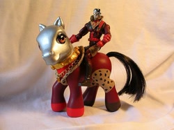 Size: 500x375 | Tagged: artist needed, source needed, safe, species:earth pony, species:pony, g3, action figure, custom, destro, duo, g.i. joe, humans riding ponies, irl, jewelry, looking at you, male, mask, necklace, photo, pimp, ponified, riding, self ponidox, toy, what has hasbro done