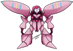 Size: 600x422 | Tagged: artist needed, safe, character:pinkie pie, g4, avatar state, glowing eyes, gundam, mech, mobile suit gundam, qubeley, robot, simple background, solo, transparent background, zeta gundam