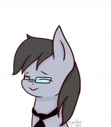 Size: 1340x1537 | Tagged: artist needed, safe, oc, oc only, oc:silver bristle, species:earth pony, species:pony, g4, digital art, eyes closed, glasses, male, necktie, simple, simple background, smiling, stallion