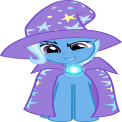 Size: 420x420 | Tagged: artist needed, safe, edit, character:trixie, species:pony, species:unicorn, g4, brooch, cape, clasp, clothing, diamond, female, gem, glow, hat, jewel, shine, simple background, solo, transparent background, trixie's cape, trixie's glowing brooch, trixie's hat, vector, vector edit, wrong aspect ratio