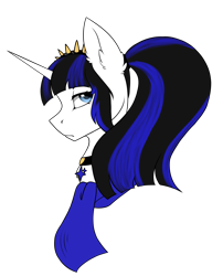 Size: 2500x3100 | Tagged: artist needed, safe, oc, oc:coldlight bluestar, species:pony, species:unicorn, g4, clothing, collar, female, jewelry, mare, ponytail, sad, scarf, serious, simple background, solo, tiara, transparent background