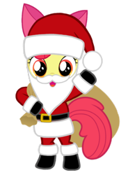 Size: 752x1024 | Tagged: artist needed, safe, character:apple bloom, species:earth pony, species:pony, g4, belt, bipedal, boots, christmas, clothing, costume, fake beard, female, filly, hat, holiday, looking at you, open mouth, sack, santa claus, santa costume, santa hat, santa sack, shoes, simple background, solo, standing, transparent background, vector