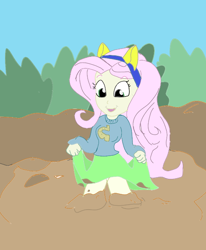 Size: 578x700 | Tagged: artist needed, safe, character:fluttershy, species:eqg human, g4, my little pony:equestria girls, 1000 hours in ms paint, cheerleader outfit, clothing, female, mud, solo
