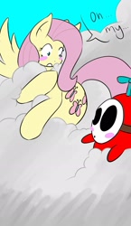 Size: 1116x1920 | Tagged: artist needed, safe, character:fluttershy, 30 minute art challenge, blush sticker, blushing, cloud, cloudy, crossover, fly guy, nintendo, propeller, shy guy, sky, super mario bros., yoshi's island
