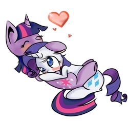 Size: 933x879 | Tagged: artist needed, source needed, safe, character:rarity, character:twilight sparkle, ship:rarilight, blushing, cuddling, cute, female, heart, lesbian, love, shipping
