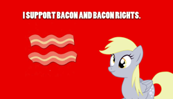Size: 1280x736 | Tagged: artist needed, safe, character:derpy hooves, species:pegasus, species:pony, bacon, derp, equal rights, female, hilarious in hindsight, mare, red, support