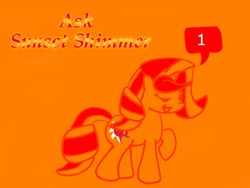 Size: 800x600 | Tagged: artist needed, source needed, useless source url, safe, character:sunset shimmer, species:pony, ask, promo, simple background, solo, sunset answers, tumblr