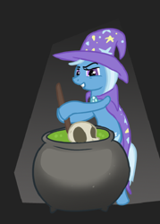 Size: 506x706 | Tagged: artist needed, safe, character:trixie, cauldron, skull, solo