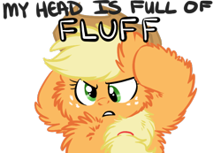 Size: 718x497 | Tagged: artist needed, source needed, useless source url, safe, character:applejack, species:pony, applejack's hat, cheek fluff, chest fluff, clothing, cowboy hat, cross-eyed, ear fluff, female, fluffy, hat, image macro, leg fluff, mare, my mind is full of fuck, simple background, transparent background