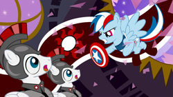 Size: 900x506 | Tagged: safe, artist:pixelkitties, character:rainbow dash, broken glass, captain america, cosplay, glass, guard, shield, wip