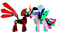 Size: 1029x592 | Tagged: artist needed, safe, oc, oc only, oc:niggertron, poni licking poni, red and black oc, shipping, tiara ultima, tiaratron