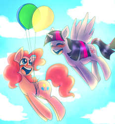 Size: 650x700 | Tagged: artist needed, source needed, safe, character:pinkie pie, character:twilight sparkle, character:twilight sparkle (alicorn), species:alicorn, species:pony, balloon, female, mare, then watch her balloons lift her up to the sky