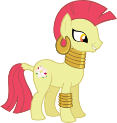 Size: 2782x2912 | Tagged: artist needed, safe, character:apple bloom, character:zecora, species:pony, species:zebra, ear piercing, earring, female, jewelry, leg rings, mare, neck rings, piercing, simple background, solo, species swap, transparent background, vector, zebrafied