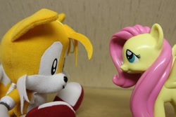 Size: 800x533 | Tagged: artist needed, source needed, safe, character:fluttershy, crossover, irl, miles "tails" prower, photo, sonic the hedgehog (series), toy