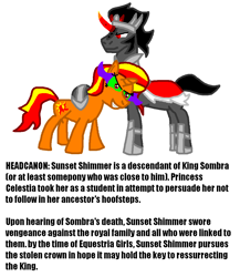Size: 928x1067 | Tagged: artist needed, source needed, safe, character:king sombra, character:sunset shimmer, species:pony, headcanon, text