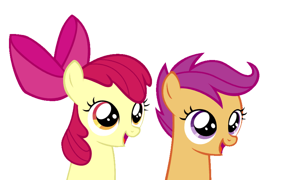 Size: 940x582 | Tagged: artist needed, source needed, safe, character:apple bloom, character:scootaloo, species:earth pony, species:pegasus, species:pony, episode:hearts and hooves day, g4, my little pony: friendship is magic, adorabloom, animated, bow, cute, cutealoo, dancing, female, filly, gif, simple background, smiling, transparent background