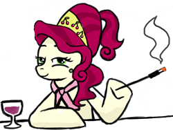 Size: 2943x2218 | Tagged: artist needed, source needed, safe, character:cherry jubilee, species:earth pony, species:pony, alcohol, cigarette, cigarette holder, female, food, glass, high res, mare, paint.net, smoking, solo, wine
