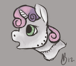 Size: 1280x1112 | Tagged: artist needed, safe, character:sweetie belle, species:pony, species:unicorn, sweetie bot, bust, female, filly, foal, gray background, horn, portrait, robot, robot pony, simple background, solo