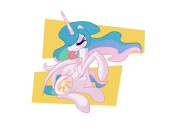 Size: 754x545 | Tagged: artist needed, safe, character:princess celestia, species:alicorn, species:pony, behaving like a cat, eyes closed, female, licking, preening, solo, tongue out