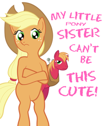 Size: 593x723 | Tagged: artist needed, safe, character:applejack, character:big mcintosh, species:pony, ship:applemac, applecest, bipedal, crossover, female, incest, male, my little sister can't be this cute, parody, pun, shipping, straight