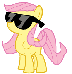 Size: 636x650 | Tagged: artist needed, safe, character:fluttershy, species:pegasus, species:pony, alternate hairstyle, deal with it, filly, solo, sunglasses