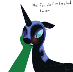 Size: 2020x1995 | Tagged: artist needed, safe, character:nightmare moon, character:princess luna, oc, oc:anon, species:human, bedroom eyes, blushing, cute, floppy ears, gritted teeth, hand, hnnng, petting, simple background, transparent background, tsundere, tsundere moon, wink