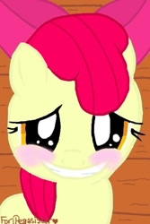 Size: 320x480 | Tagged: artist needed, safe, character:apple bloom, blushing, cute, grin, looking at you, smiling, solo