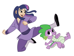 Size: 2658x2000 | Tagged: artist needed, safe, character:spike, character:twilight sparkle, species:human, crossover, disney, disney princess, humanized, kick, kicking, kung fu, mulan, simple background, style emulation, transparent background, vector