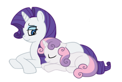 Size: 600x409 | Tagged: artist needed, safe, character:rarity, character:sweetie belle, species:pony, species:unicorn, eyes closed, female, filly, floppy ears, mare, missing cutie mark, simple background, transparent background