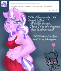 Size: 500x581 | Tagged: artist needed, safe, character:diamond tiara, character:silver spoon, species:anthro, ask, breasts, busty diamond tiara, chubby, diamond tiara answers, fat, muffin top, tumblr