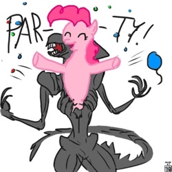 Size: 400x400 | Tagged: artist needed, safe, character:pinkie pie, alien, alien (franchise), chestburster, crossover, role reversal, xenomorph