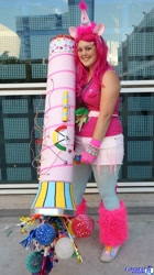 Size: 1149x2048 | Tagged: artist needed, safe, character:pinkie pie, species:human, anime expo, cosplay, irl, irl human, partillery, party cannon, photo, solo