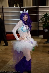 Size: 1365x2048 | Tagged: artist needed, safe, character:rarity, species:human, clothing, cosplay, fishnets, irl, irl human, leg warmers, momocon, photo, solo, tutu