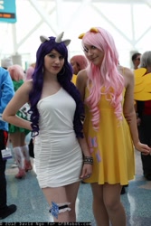 Size: 1365x2048 | Tagged: artist needed, safe, artist:aiamari, character:fluttershy, character:rarity, species:human, anime expo, clothing, convention, cosplay, dress, garter, irl, irl human, photo