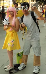 Size: 721x1152 | Tagged: artist needed, safe, character:derpy hooves, character:fluttershy, species:human, anime expo, anime expo 2012, cosplay, derp, irl, irl human, paper bag, paper bag wizard, photo, plushie, rule 63