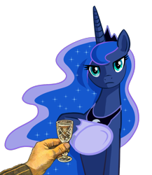 Size: 700x805 | Tagged: artist needed, source needed, safe, character:princess luna, species:human, alcohol, do not want, hand, parody, poster, propaganda, soviet union, stern, нет