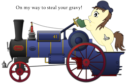 Size: 2257x1482 | Tagged: artist needed, safe, oc, oc only, oc:pit pone, british, chubby, coal, english, fat, miner, northerner, solo, steam engine, traction engine