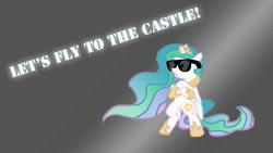 Size: 1280x720 | Tagged: artist needed, source needed, safe, character:princess celestia, let's fly to the castle, solo, sunglasses