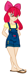 Size: 262x679 | Tagged: artist needed, source needed, safe, character:apple bloom, humanized, overalls, sandals, solo