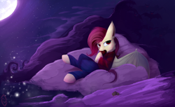 Size: 1280x784 | Tagged: artist needed, safe, character:flutterbat, character:fluttershy, species:bat, species:bat pony, species:pony, clothing, moon, night, race swap, solo, tumblr