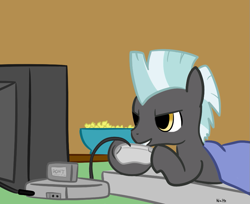 Size: 871x709 | Tagged: artist needed, safe, character:thunderlane, species:pegasus, species:pony, g4, male, playing video games, solo, stallion, video game