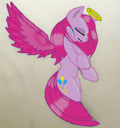 Size: 674x720 | Tagged: safe, artist:caucau23, character:pinkamena diane pie, character:pinkie pie, angel, crying, halo, solo, tribute, wings
