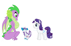 Size: 1200x776 | Tagged: artist needed, safe, character:barb, character:rarity, character:spike, oc, oc:gem, parent:rarity, parent:spike, parents:sparity, species:dracony, ship:sparity, barlusive, elusive, female, hybrid, interspecies offspring, jewel, male, my little pony genesis, offspring, older, parent:barb, parent:elusive, parents:barlusive, rule 63, shipping, straight
