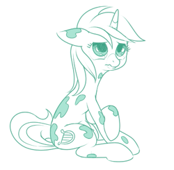 Size: 691x677 | Tagged: artist needed, safe, character:lyra heartstrings, species:cow, cow pony, cowified, cowra, monochrome, simple background, solo, species swap, udder, white background