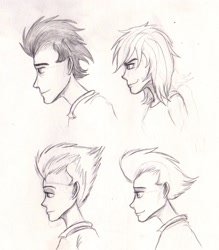 Size: 1413x1612 | Tagged: artist needed, safe, character:fleetfoot, character:rainbow dash, character:soarin', character:spitfire, species:human, humanized, profile, sketch, traditional art