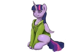 Size: 768x512 | Tagged: artist needed, safe, character:twilight sparkle, character:twilight sparkle (alicorn), species:alicorn, species:pony, chest fluff, clothing, female, hoodie, mare, solo