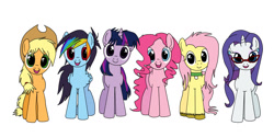 Size: 1280x640 | Tagged: artist needed, source needed, safe, character:applejack, character:fluttershy, character:pinkie pie, character:rainbow dash, character:rarity, character:twilight sparkle, futaverse, alternate hairstyle, earring, glasses, mane six, ponified, unshorn fetlocks