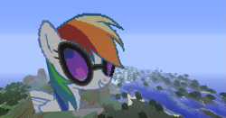 Size: 1343x704 | Tagged: artist needed, safe, character:rainbow dash, species:pegasus, species:pony, female, game screencap, glasses, mare, minecraft, minecraft pixel art, pixel art, solo, sunglasses