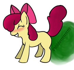 Size: 950x908 | Tagged: artist needed, safe, character:apple bloom, species:earth pony, species:pony, g4, blushing, eyes closed, fart, fart noise, female, filly, solo